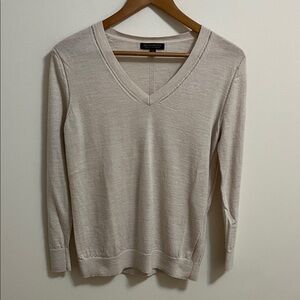 Banana Republic Women's Beige V-Neck Sweater Top Medium Extra Fine Merino Wool